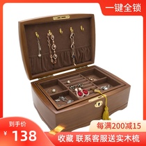 Wooden jewelry box with lock European high-end luxury retro jewelry jewelry storage box ancient hair hairpin hand jewelry box