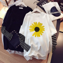 Pregnant women autumn fake two pieces set fashion spring and autumn coat tide mother Net red base shirt autumn and winter cotton T-shirt women