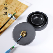 Huyang thickened hot pot inkstone stone calligraphy special with stone cover She inkstone moisturizing anti-evaporation Stone Inkstone ink cartridge raw stone natural high-grade plain ink Ink ink plate ink ink dish Mohai character writing room four treasure ink table