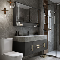 Rock plate light luxury bathroom cabinet combination simple modern toilet hand wash basin set one wash table mirror cabinet