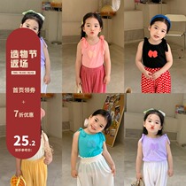 Linlin mom childrens clothing Baby girl vest Summer girls sling top Baby girl vest bow children sleeveless T-shirt