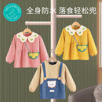 Baby eating gown long sleeve female bib dress dress childrens rice pocket waterproof apron autumn and winter baby anti-dressing boy