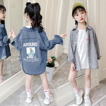 Girl Denim Jacket 2022 New Spring Autumn Dress Loose Foreign Air Shirt CUHK Child Long Sleeve Shirt Blouse