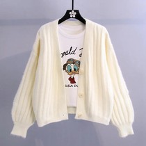 Small frescoed sweater cardio-hoodie jacket woman 2022 spring autumn new Korean version of the less lazy and lazy outside wearing a knitted sweatshirt