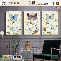 American country nostalgic oil painting flower butterfly combination decorative painting triptych vector HD gallery butterfly painting