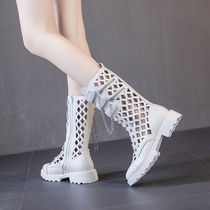 Martin Boots Woman Summer Slim 2022 Spring Summer Genuine Leather Breathable 100 Handsome Gas Medium Silo Boot Hollowed-out Boots Child Summer