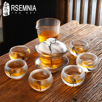  Rsemnia high-end glass Kung Fu tea set Ink teapot Teacup set Full set of household jade porcelain Jade tea