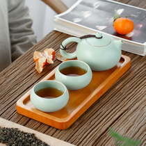 Ruyao tea set one pot two or two cups fast guest Cup ice cracked teapot tea cup solid wood tray Dehe ceramic tea set