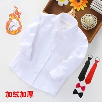 Children plus Velvet White shirt thick warm shirt 3-14 boys bottoming sweater autumn and winter performance white top