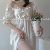 SOFTRUAN White moonlight first love skirt Silk smooth court style bow night dress