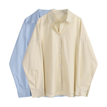 Yellow not annoying blue shirt women long sleeve 2021 autumn retro Hong Kong style white shirt ins design sense niche top