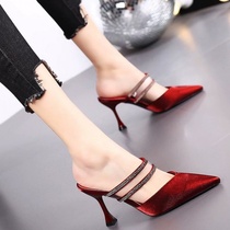 High-heeled shoes pointed thin heels women's sandals and 2021 summer new sexy rhinestones with half slippers