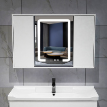 Bathroom mirror with shelf Hidden folding Feng Shui mirror cabinet wall-mounted solid wood push-pull smart bathroom mirror