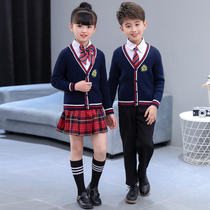 Children's class uniform primary school uniform English style boys and girls cotton cardigan suit autumn and winter kindergarten clothing