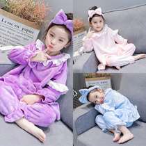 Girl 2021 autumn winter coral velvet home clothing baby flannel long sleeve Princess pajamas pajamas childrens suit