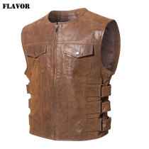 2020 spring and autumn new leather vest mens western denim leather vest American casual vest mens jacket