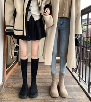 (shei Susinyin) leg fine ceiling ~ winter round head plus suede rough with suede long boots female rider boots