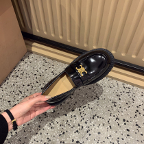 (shei Susinyin) Sunset Toronto ~ Triumph door buttoned with velvet thick bottom One foot pedal Lefort womens small leather shoes