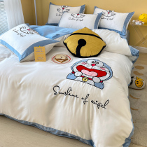 Send a pillow | Cute Cartoon Bifacial Ice Silk Four Sets Silk Sliding Naked Sleep Real Silk Bed Ogasawara Summer Tencel Three Sets
