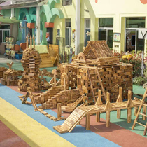 Kindergarten large super large solid wood outdoor carbon burning carbonized building block block building toy