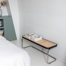 Nordic rattan stool ins Wind solid wood dressing stool lodging stool B & B porch dwarf stainless steel bedroom bed tail stool