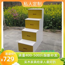 Ladder solid wood steps stepping cabinet multi-function storage balcony bedside cabinet mobile ladder stool dual-use with drawer custom