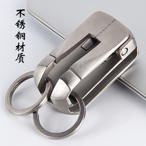 Stainless steel wearing belt keychain mens waist hanging anti-lost double buckle high-grade key buckle waist key ring custom