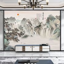 New Chinese TV Background Bamboo Wood Fiber Integrated Wall Panel 8D Water Ink Landscape National Painting Office Atmospheric wall panel