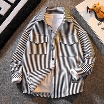 Boy Shirt 2022 Spring New Children Shirt Spring Autumn Money Big Boy Striped Long Sleeve Boy Blouse Jacket