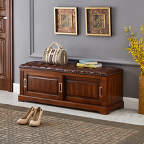 American shoe change stool home door solid wood leather storage stool can sit multi-functional European shoe stool porch stool