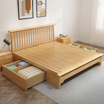 Thickened Nordic solid wood bed 1 8 meters double log Japanese-style modern minimalist 1 5 meters small apartment bed and breakfast Economical