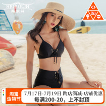 Black Sexy Triangle bikini High Waist Strap Split Swimsuit Spa gathered Cross Halter vacation swimsuit for women