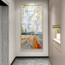 Modern simple porch hand-painted oil painting aisle corridor vertical hanging painting into the house entrance decoration painting landscape abstract painting