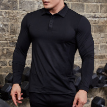  Spring and summer fitness clothes Mens sports polo shirt high elastic quick-drying tights Lapel T-shirt long-sleeved fitness coach work clothes