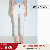 Miss Sixty2021 new jeans women Three Ring high waist tight white burrs Capri pants