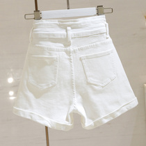 White high-waisted denim shorts womens 2021 summer new Korean edition stretch thin a word crimped wide leg hot pants tide