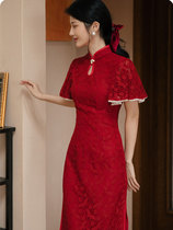 Cheongsam toast dress bride 2021 new summer can usually wear red wedding engagement return dress dress