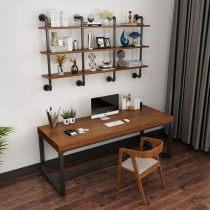 Nordic solid wood desk rack combination Nordic bedroom computer desk Water pipe shelf Office desk Iron workshop outdoor