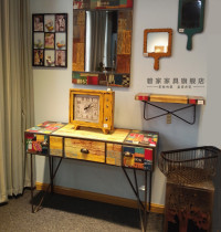 American country loft retro color printing Wrought iron entrance table Simple wall side table Iron wood entrance table desk