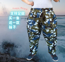 Outdoor camouflage overalls mens loose summer breathable wear-resistant construction site work students military training elastic waist tie pants