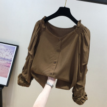 European Super fairy sweet V-neck long sleeve chiffon shirt blouse senior sense age reduction chic belly shirt