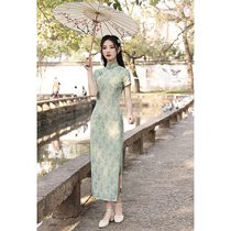 Improved cheongsam 2021 new female summer green young girl dress elegant long retro temperament