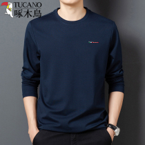 Woodpecker Spring and Fall Men Pure Cotton Sleeved T-shirt Round Label Clothes Middle Age Leisure Shirt