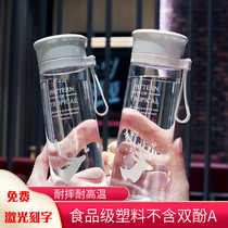  Sports water cup Portable fitness explosion-proof cup with rope Simple outdoor cup male and female students resistant to falling kettle transparent