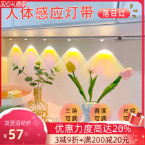 Smart human body sensor light with wireless self-adhesive charging home wardrobe wine cabinet light slotted led light bar