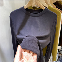European design sense label plus thin velvet round neck long sleeve T-shirt women 2021 autumn and winter New interior base shirt top