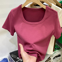 Eurostock pure color 100 hitch collar with collarbone short sleeve t-shirt woman 2022 summer dress new foreign air Compassionate Cardiopic blouse