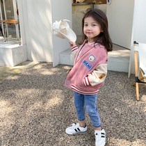 Child Clothing Girl 2022 Spring and Autumn Clothing Cardiovert Coat Han Version Baby Foreign Air Blouse Thin Children Trendy Baseball Suit