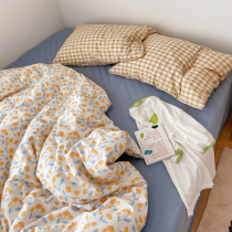 Korean Wind Cream Small Crushed Flowers Pure Cotton Four Pieces Stumped Color Plaid Ins Full Cotton Quilt Cover Bed Single Skin Bed Accessories