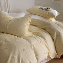 Ins Han Department Huafg Pure Color Four Carved Flowers Full Cotton Princess Wind 1 5m1 8 m Bed Products Nordic Three Sets